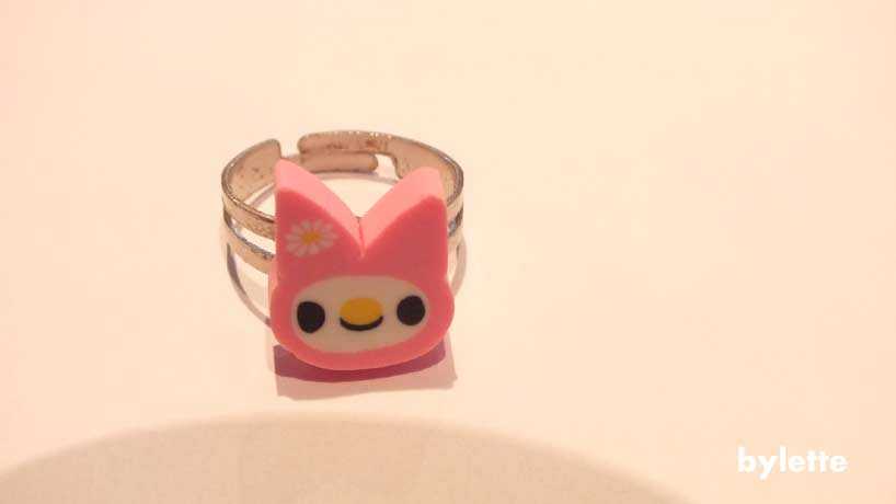 Children's ring adjustable fimo rabbit pink